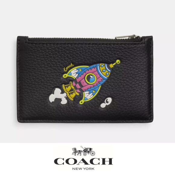 NWT Coach Cosmic Zip Card Case With Rocket Print - Picture 1 of 9